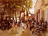 Place Paintings - La Terrasse Du cafe Du Glacier, Place Stanislas A Nancy by Leon Joseph Voirin